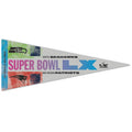 Super Bowl LX pennant with Seattle Seahawks and New England Patriots logos on a white background