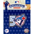 Major League Baseball collector patch with blue jay logo on a star-patterned background