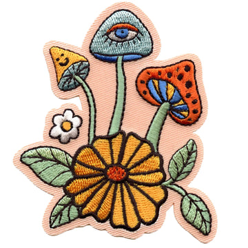 70's Mushroom Bunch Patch Hippie Colorful Plant Embroidered Iron On