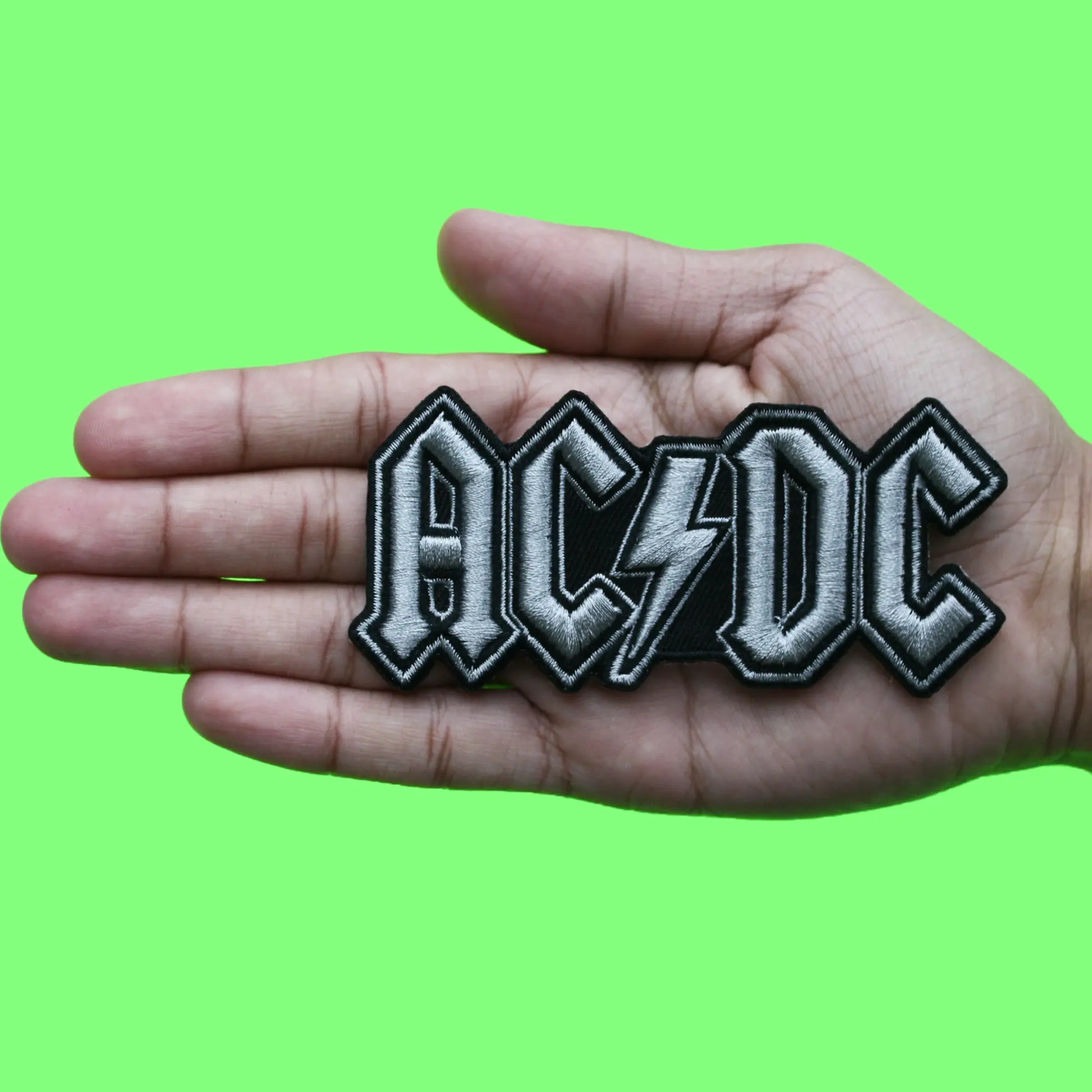 ACDC Silver Logo Patch Music Rock Band Embroidered Iron On