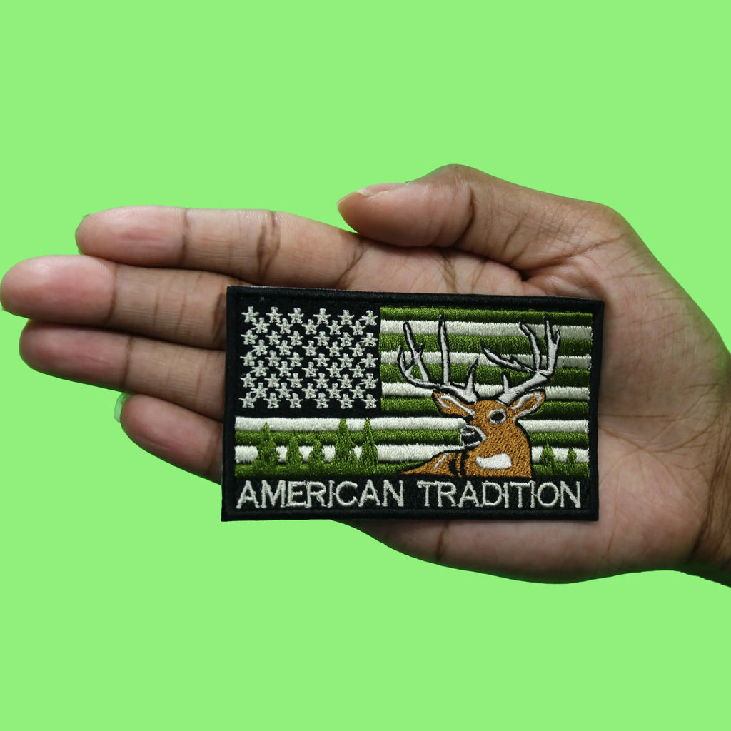 American Tradition Flag Patch Hobby Animal Hunting Embroidered Iron On