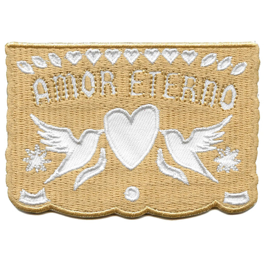 Amor Eterno Paper Banner Patch Hispanic Artist Embroidered Iron On Patch