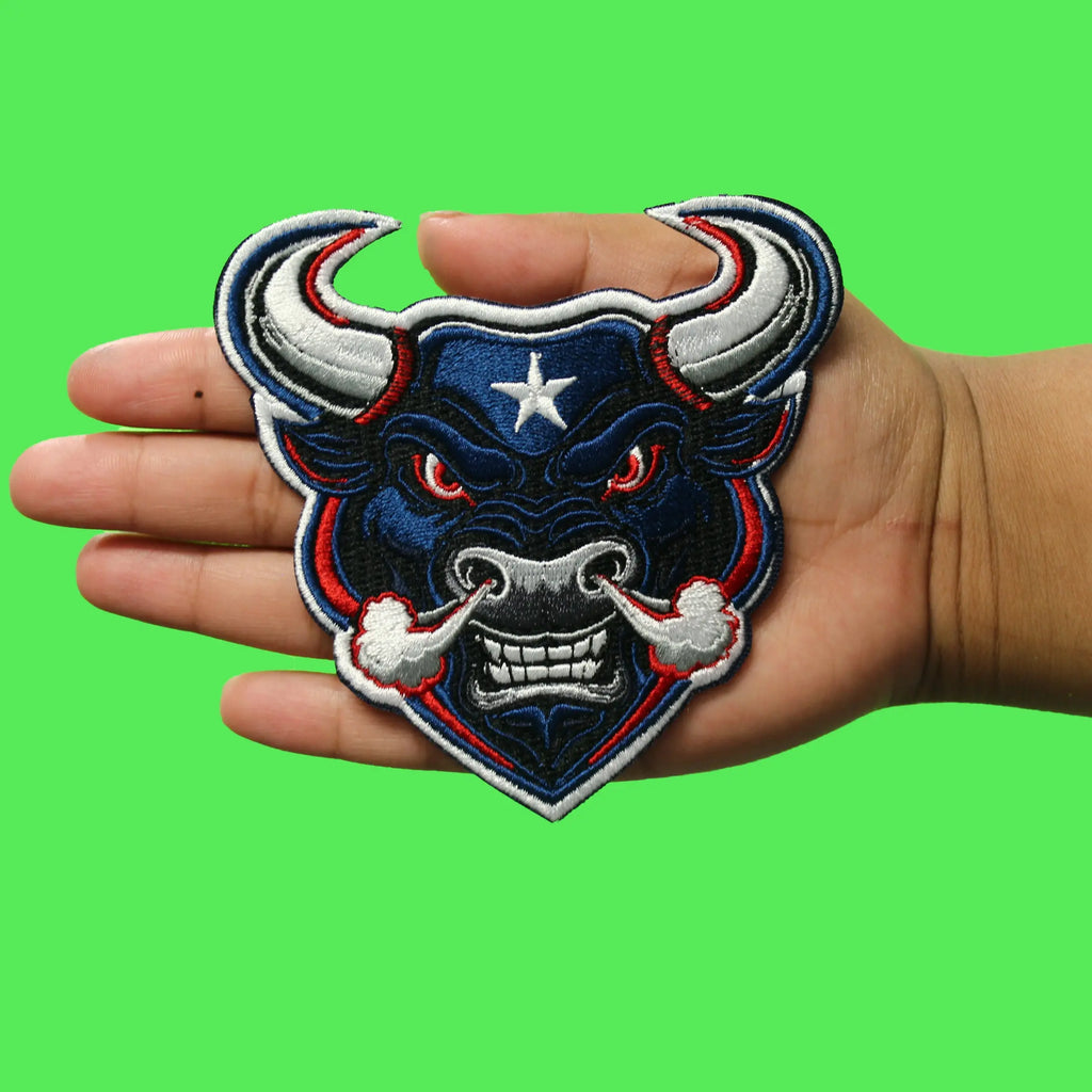 Angry Bull Head Patch Houston Football Pride Embroidered Iron On