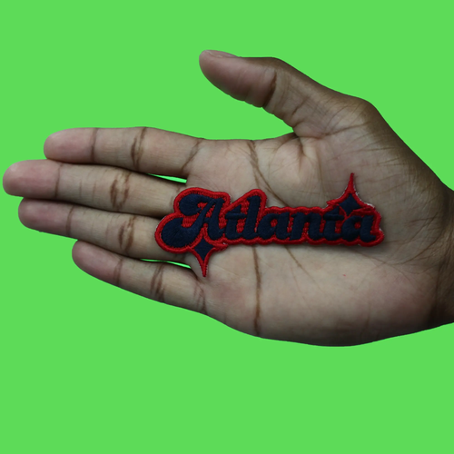Atlanta Sparkle Script Patch Red/Navy Blue Baseball Sports Embroidered Iron On
