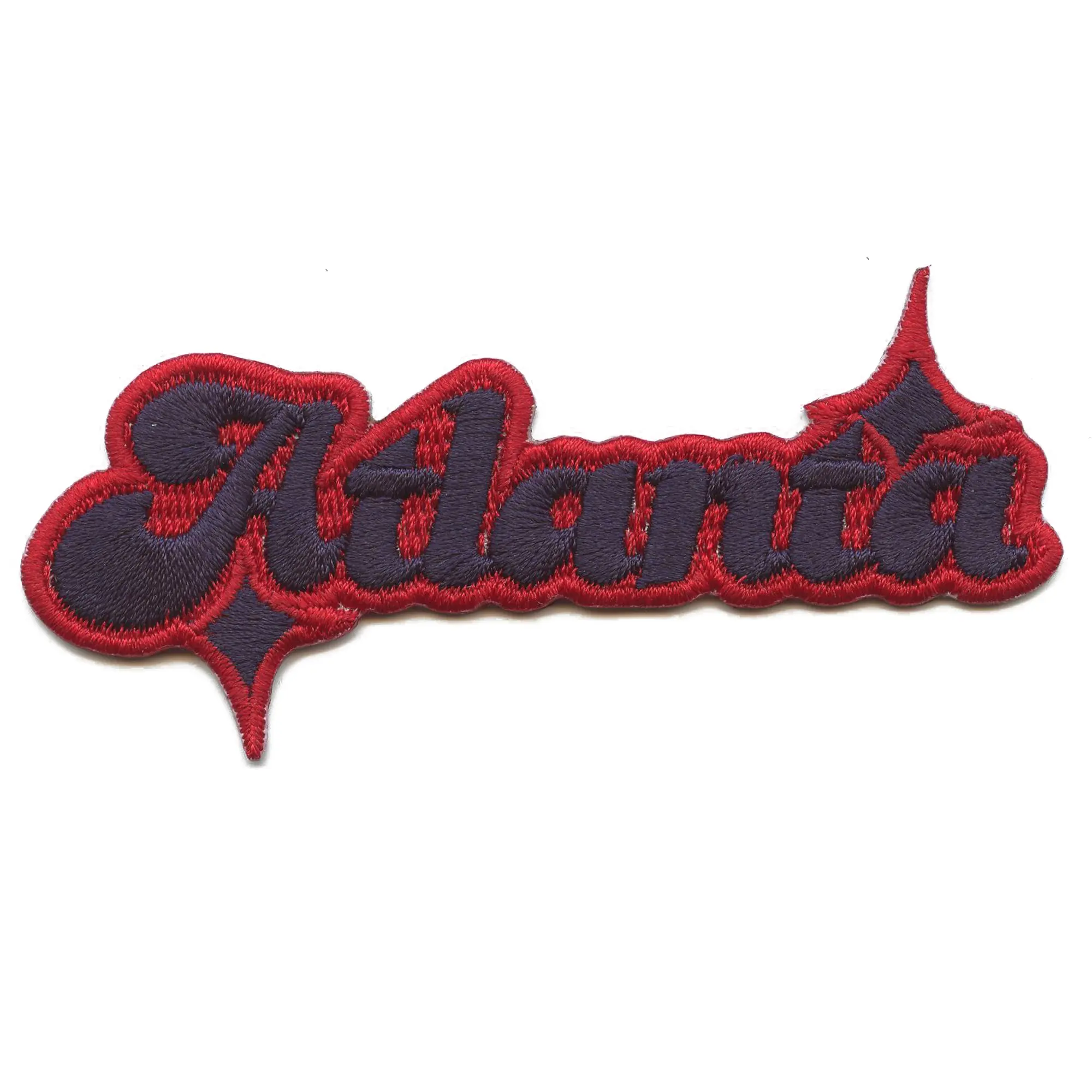 Atlanta Baseball Sparkle Script Patch Red/Navy Blue Baseball Sports Embroidered Iron On