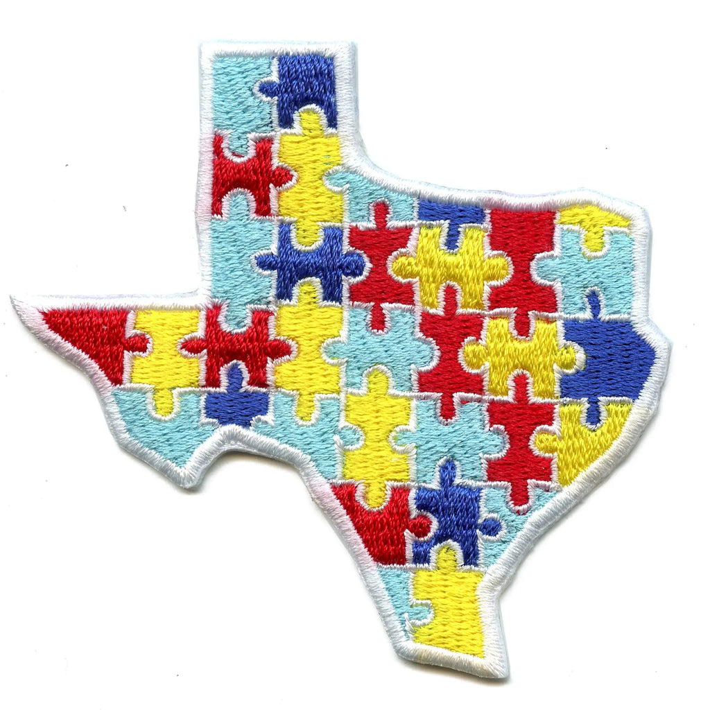 Autism Texas State Patch Awareness Puzzle Design Embroidered Iron-On