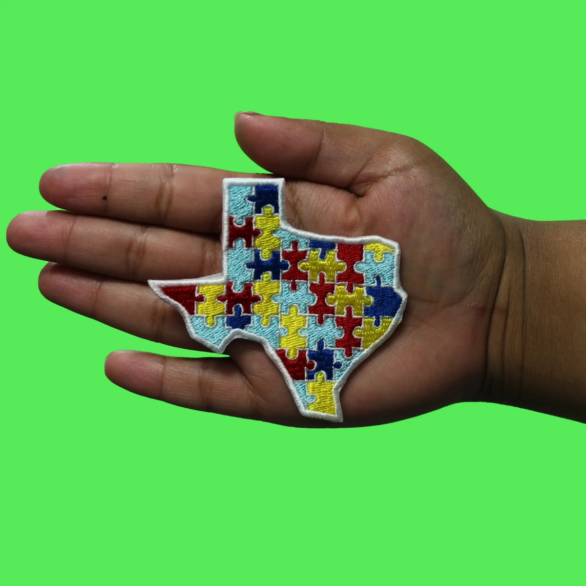 Autism Texas State Patch Awareness Puzzle Design Embroidered Iron-On