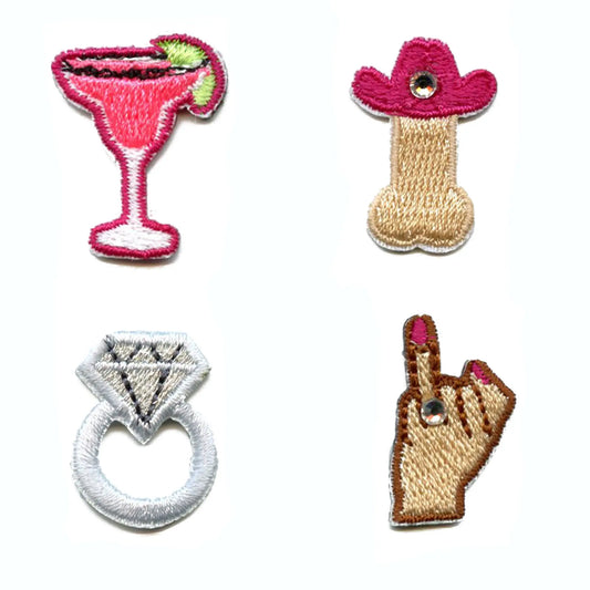 Bachelorette 4 Pack Mini Set Patch Ring Hand Marg Male Anatomy Embroidered Iron On