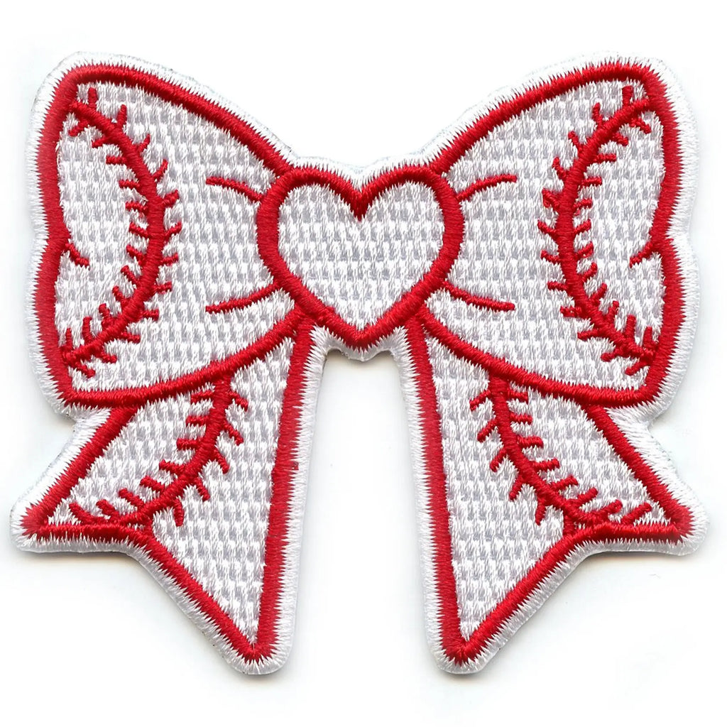 Baseball Heart Bow Patch Sports Fan Love Embroidered Iron On