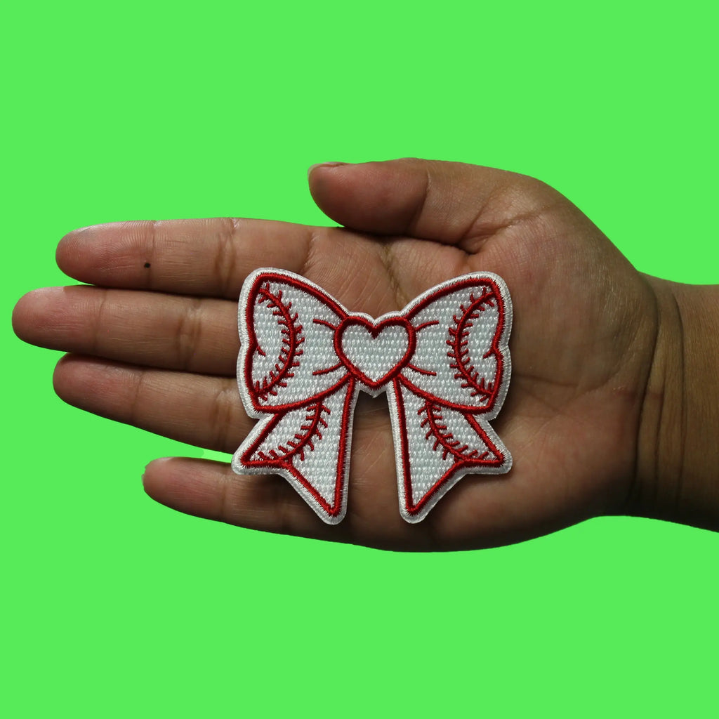 Baseball Heart Bow Patch Sports Fan Love Embroidered Iron-On