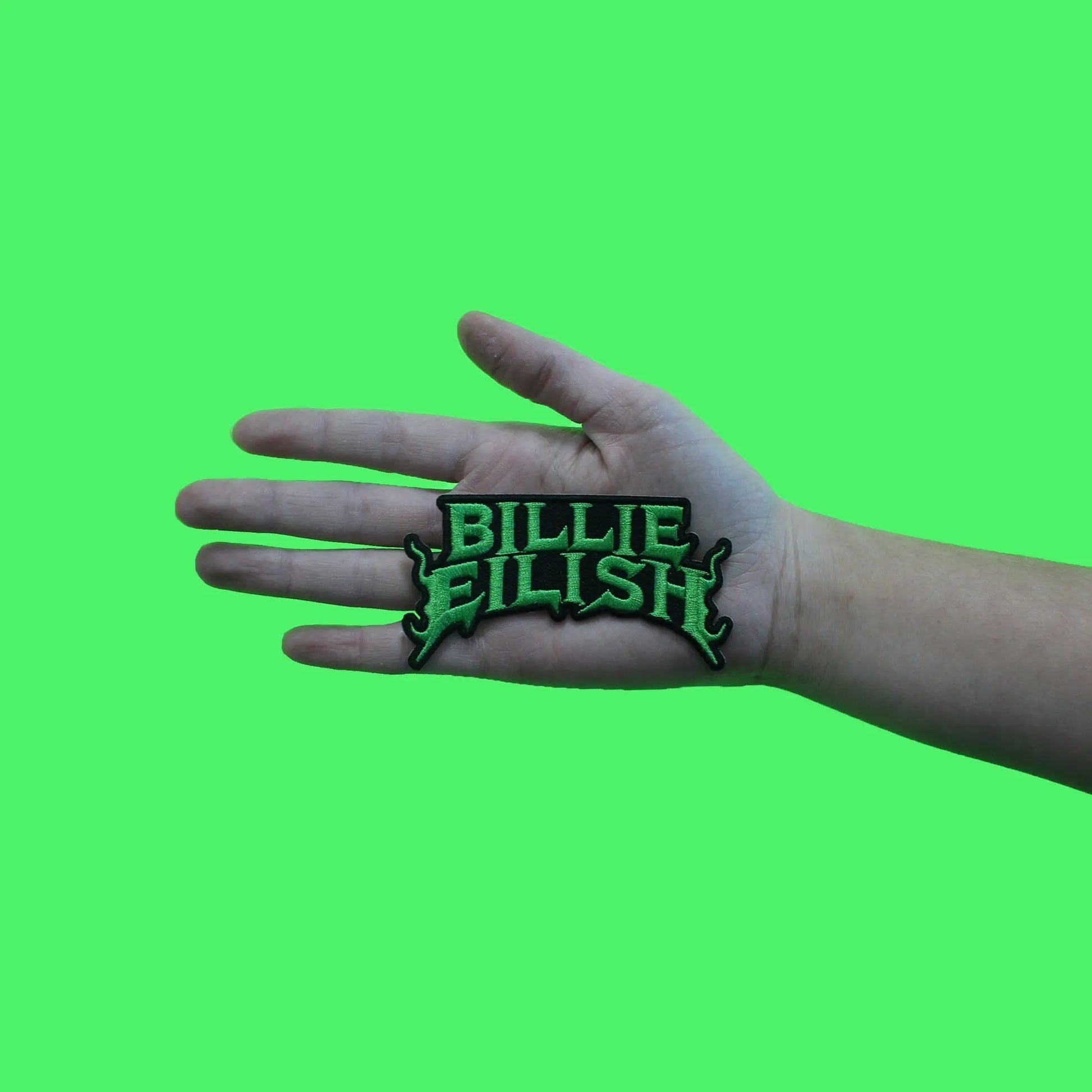 Billie Eilish Green Flames Logo Patch Pop Singer Embroidered Iron On