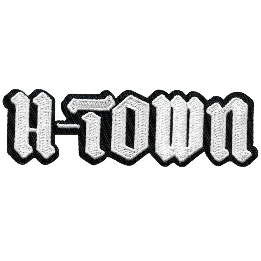 Patch H-Town Houston Old English Logo en script noir brodé thermocollant