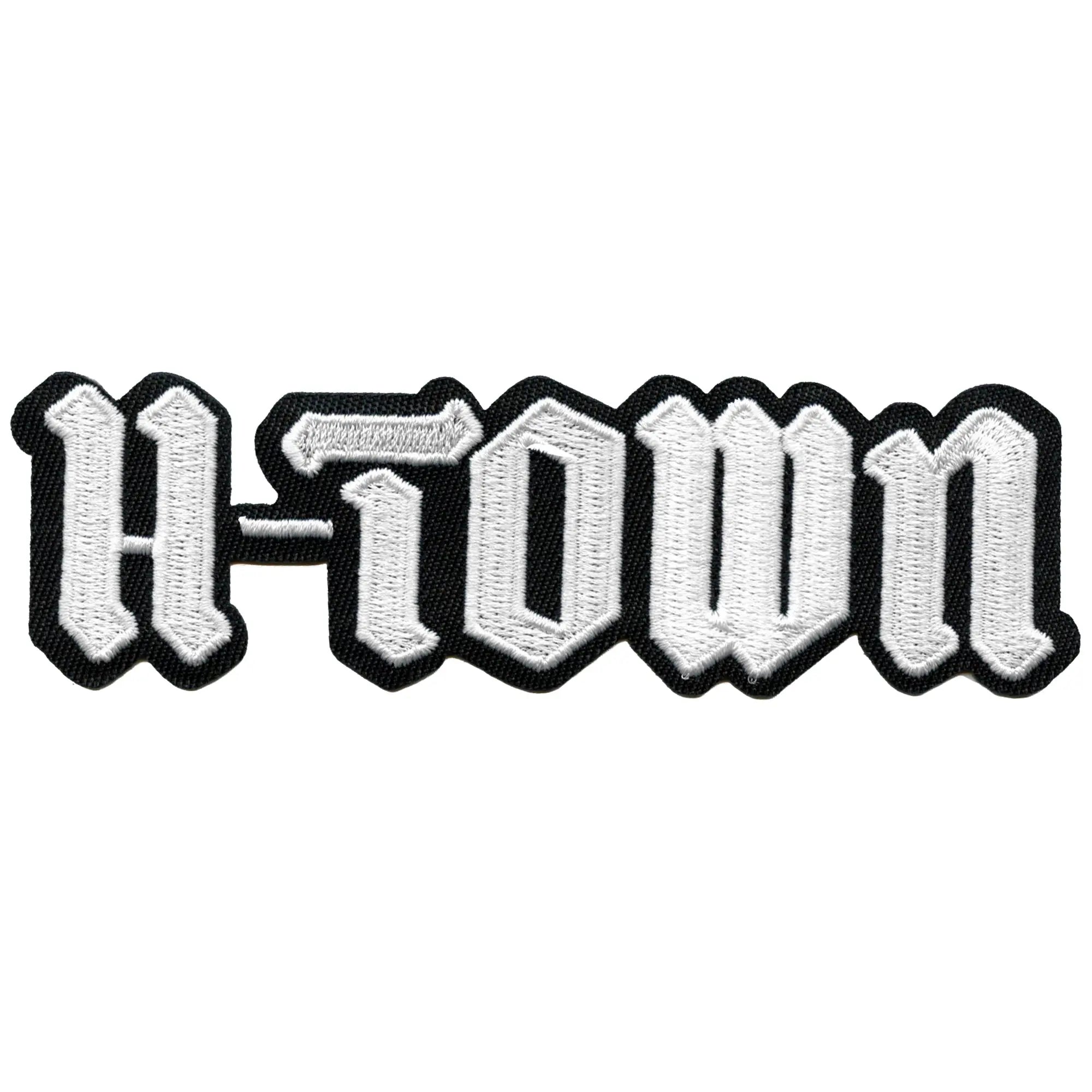 Patch H-Town Houston Old English Logo en script noir brodé thermocollant