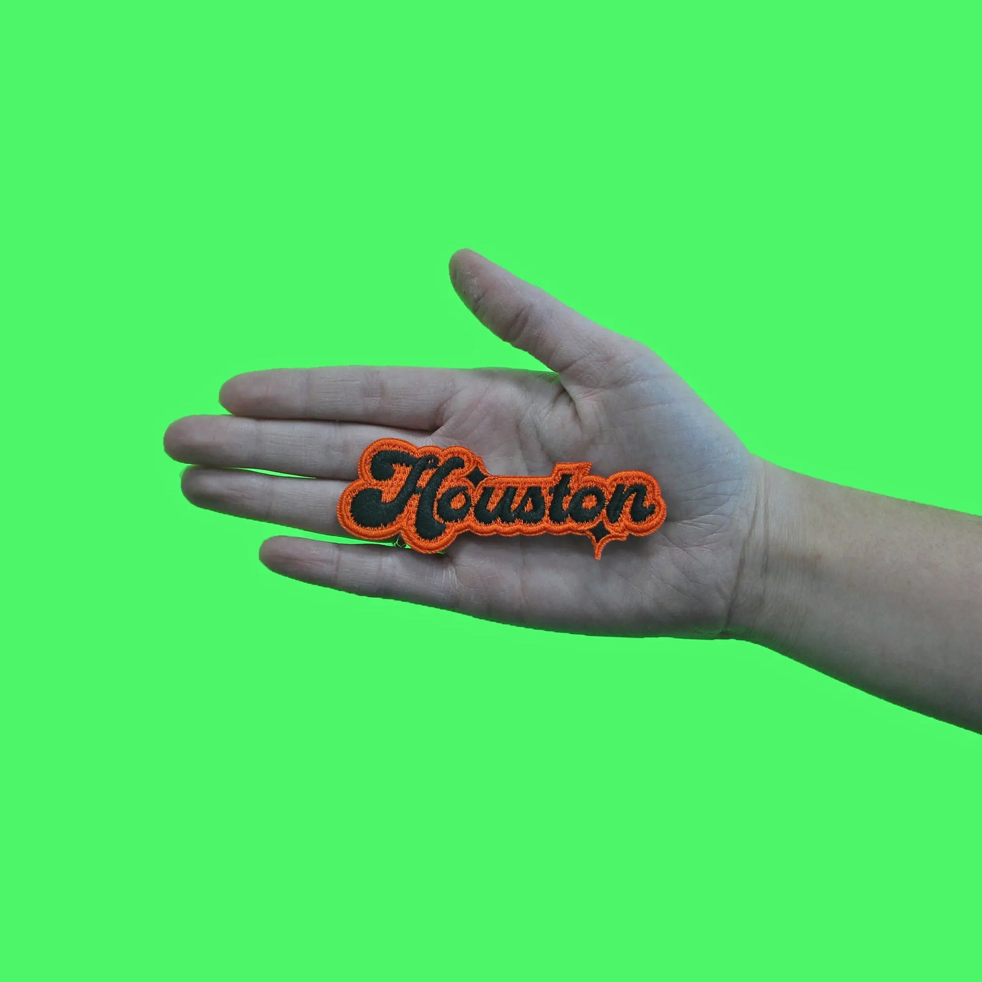 Houston Sparkle Script Patch Orange/Black Houstonian Soccer Embroidered Iron On