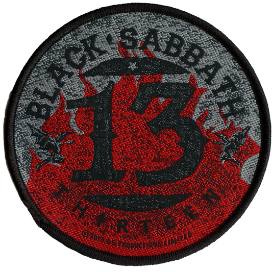 Patch tissé circulaire thermocollant 13 flammes du groupe Black Sabbath