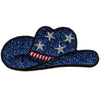 Blue Glitter Cowgirl Hat Patch Sliver Stars Western Embroidered Iron On