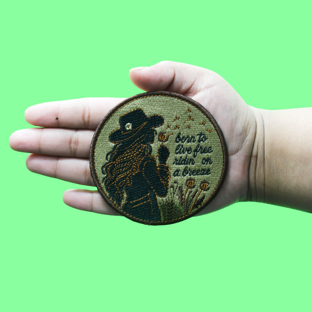 Born To Live Free Ridin On A Breeze Patch Western Music Script Embroidered Iron-On