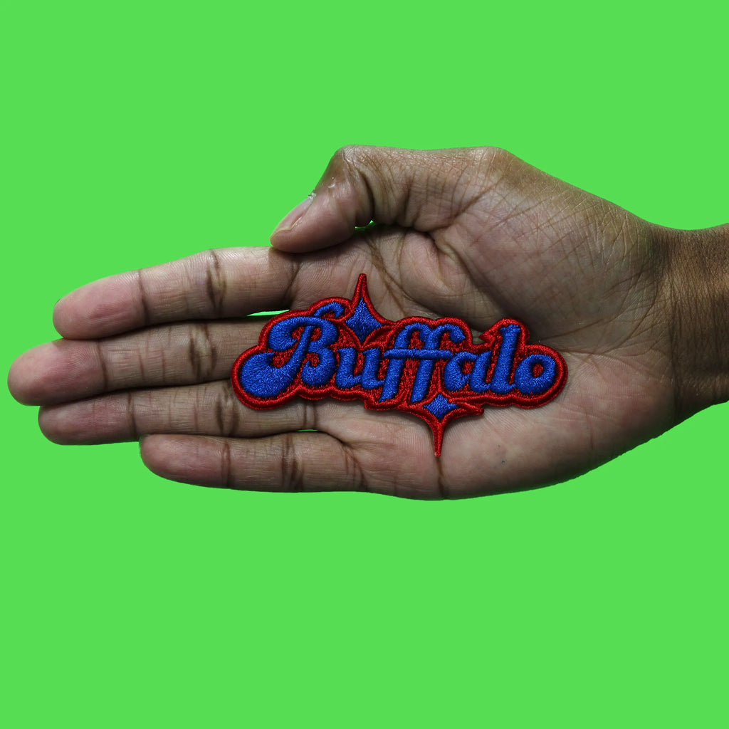 Buffalo Sparkle Script Patch Red/Blue Football Sports Embroidered Iron On