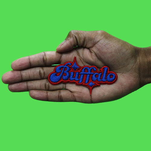 Buffalo Sparkle Script Patch Red/Blue Football Sports Embroidered Iron On