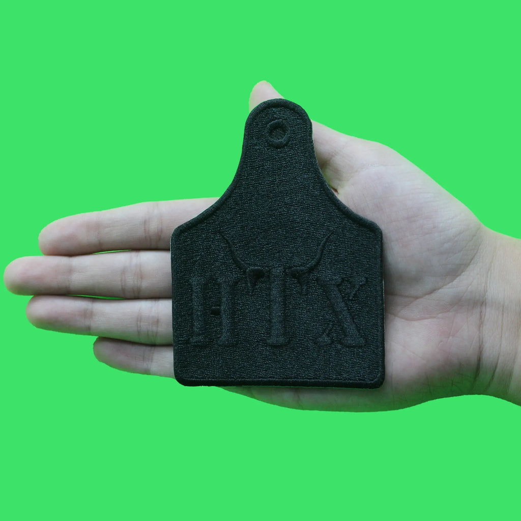 Bull Ear Tags-Black Patch Western Country Embroidered Iron on