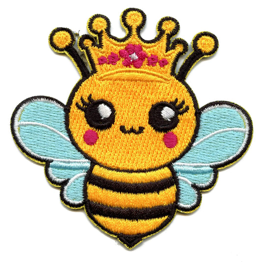 Queen Bee Insect Patch Cute Crown Flowers Embroidered Iron On