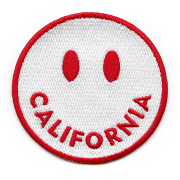 California Smiley Face Patch White Red Emoji Embroidered Iron on