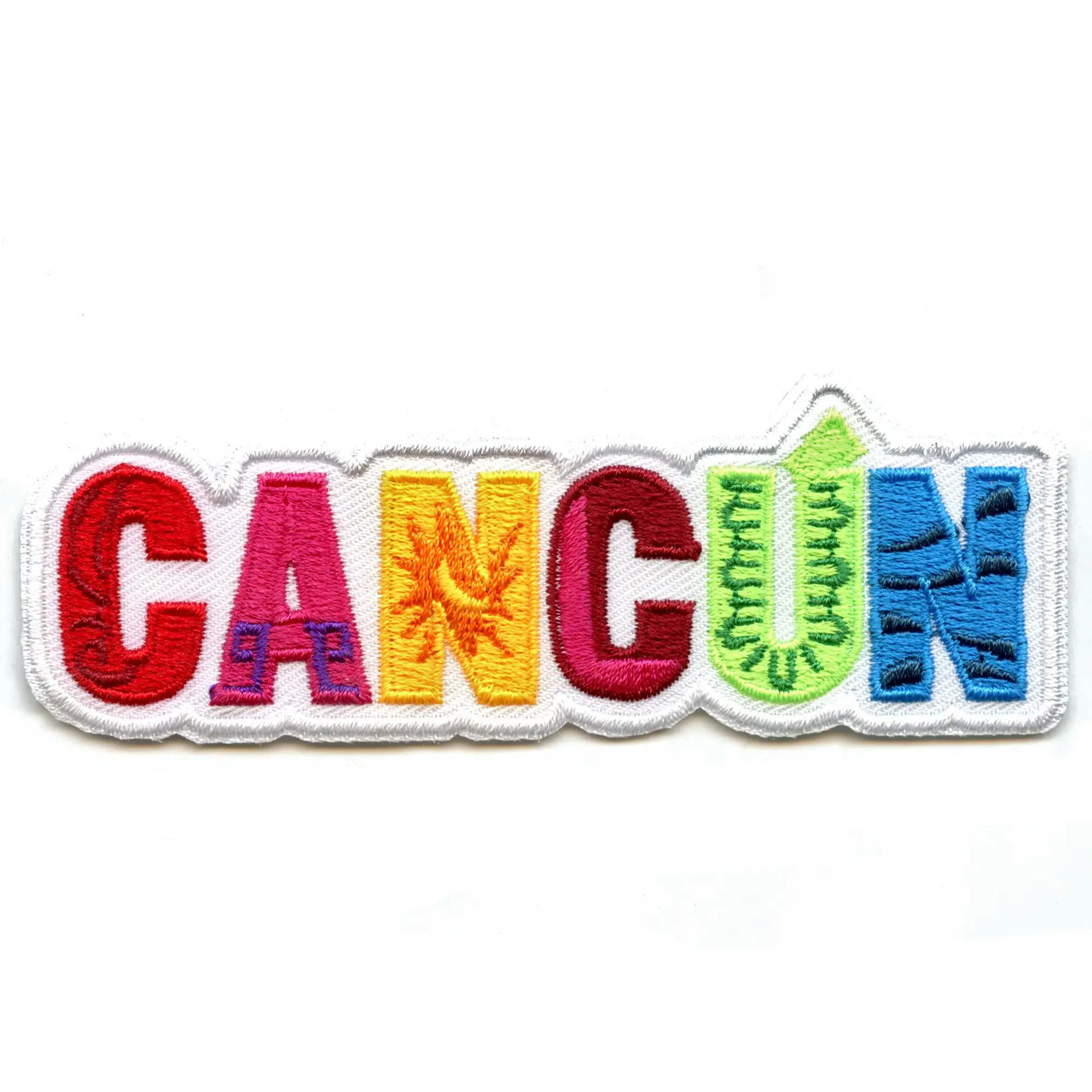 Cancun City Travel Patch Mexico Script Souvenir Embroidered Iron On