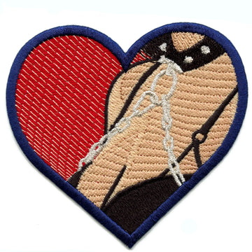 Bondage Red Heart Patch Kink Fetish w/ Chains Embroidered Iron On