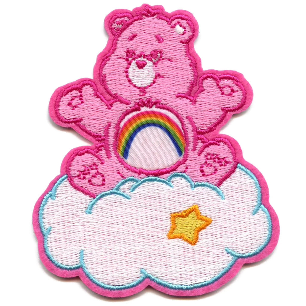 Patch brodé à repasser avec le dessin animé Cheer Care Bear rose arc-en-ciel pour enfants