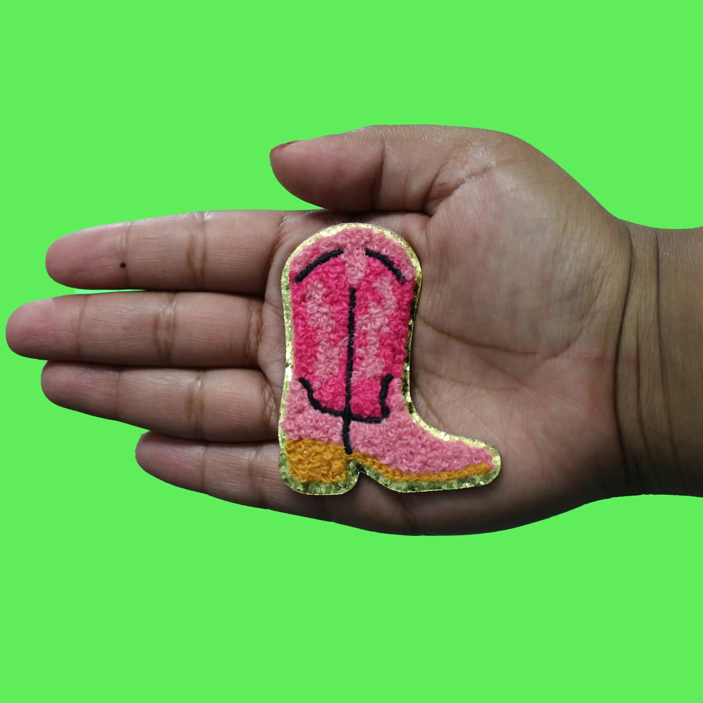 Chenille Cowgirl Boots Patch Pink Cutesy Western Embroidered Iron On