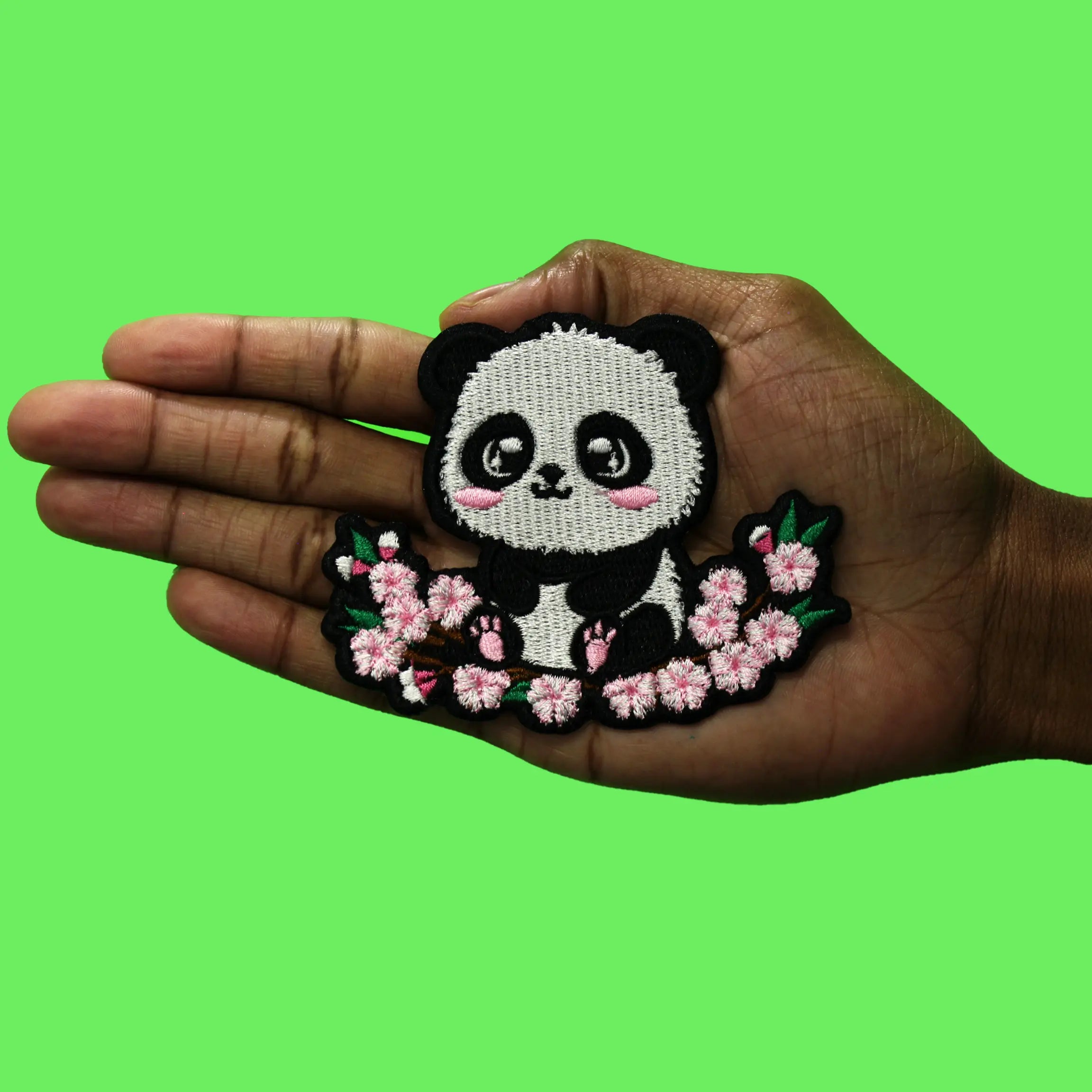 Cherry Blossom Panda Patch Kawaii Cutesy Bear Embroidered Iron On