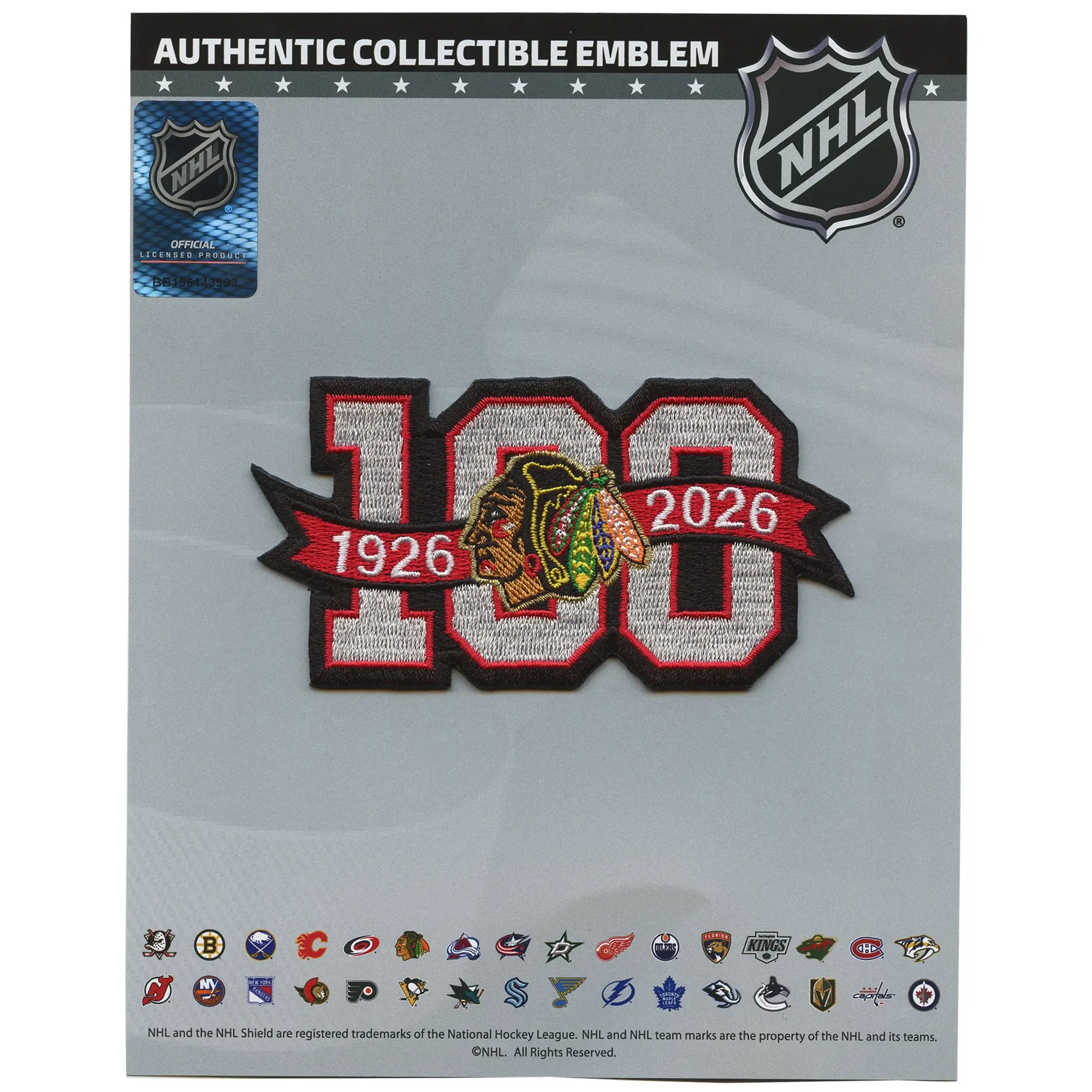 Chicago Blackhawks 100th Anniversary NHL Season Jersey Patch 2025-26 Embroidered