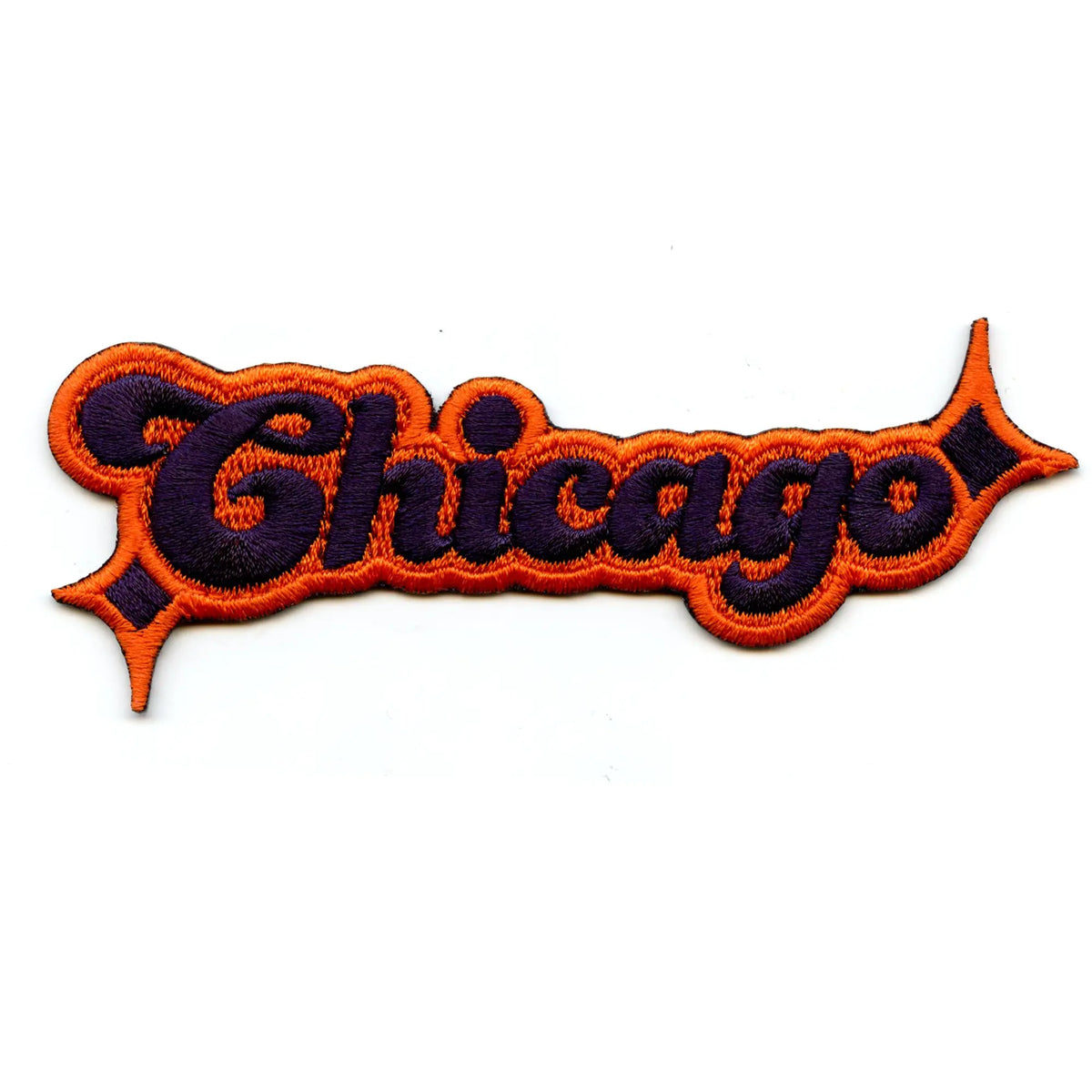 Blue Patch Script Chicago Sparkle Script Patch Orange/Navy Blue Football Sports Embroide ...