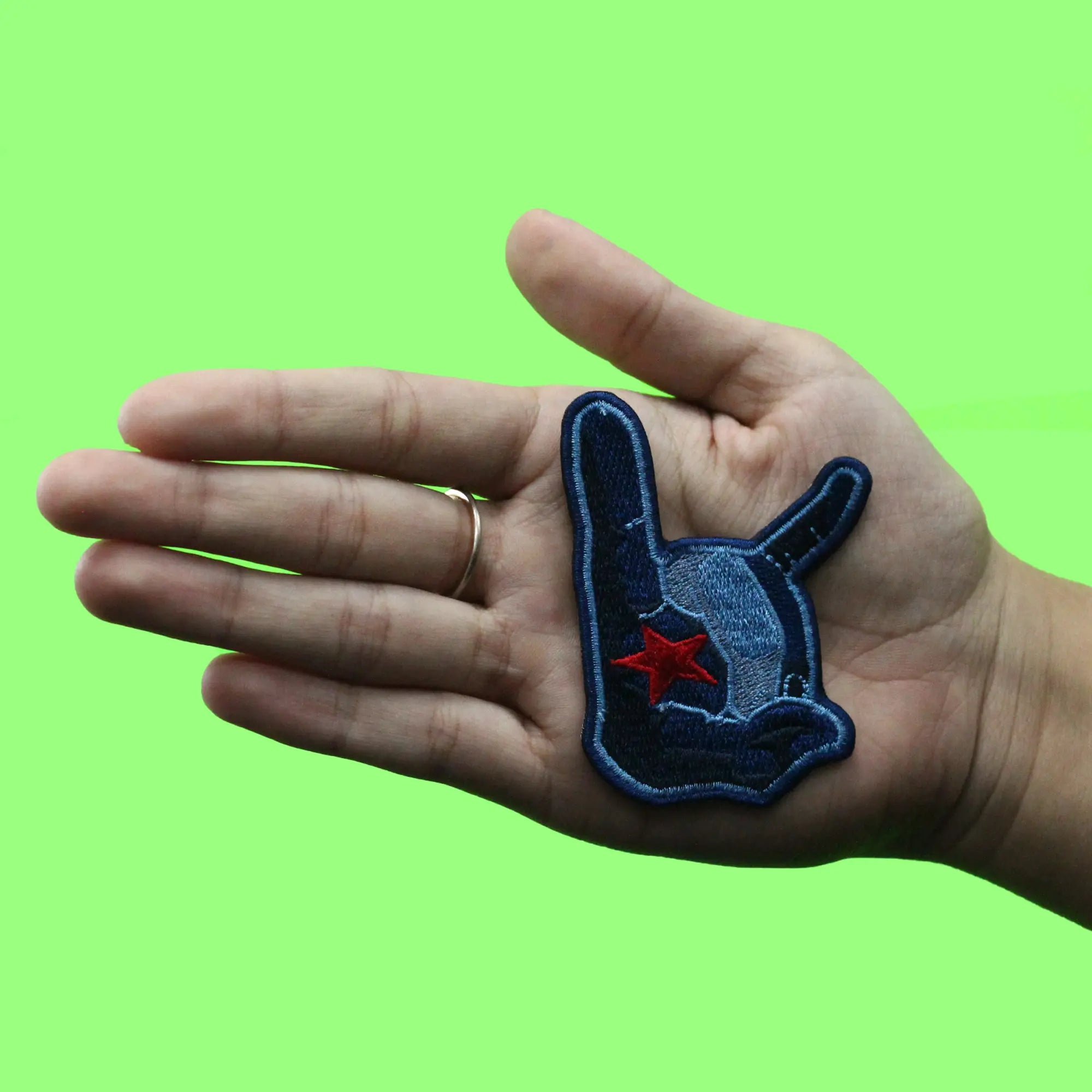 Patch de signe de main de taureau des Texans de Houston Pride Le H Columbia bleu brodé à repasser