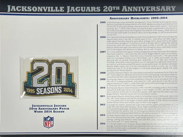 2014 Jacksonville Jaguars 20th Anniversary Willabee & Ward Patch With Stat Card
