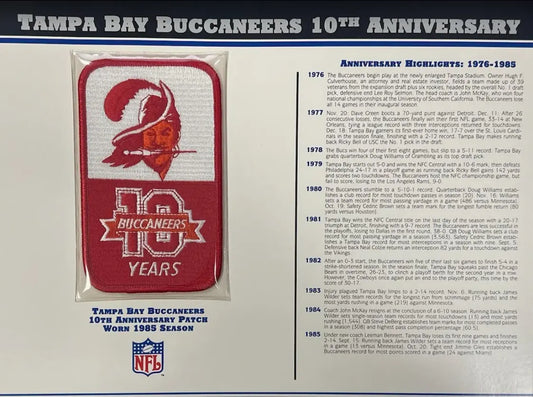 1985 Tampa Bay Buccaneers 10th Anniversary Willabee & Ward Patch With Stat Card