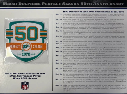 2022 Miami Dolphins 50th Anniversary Willabee & Ward Patch With Stat Card