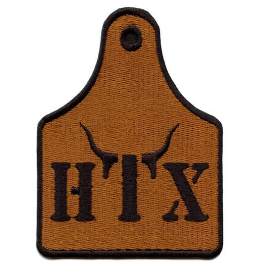 Bull Ear Tags Brown Black Patch Houston HTX Western Embroidered Iron on