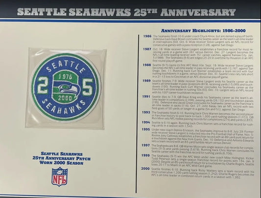 2000 Seattle Seahawks 25th Anniversary Willabee & Ward Patch With Stat Card