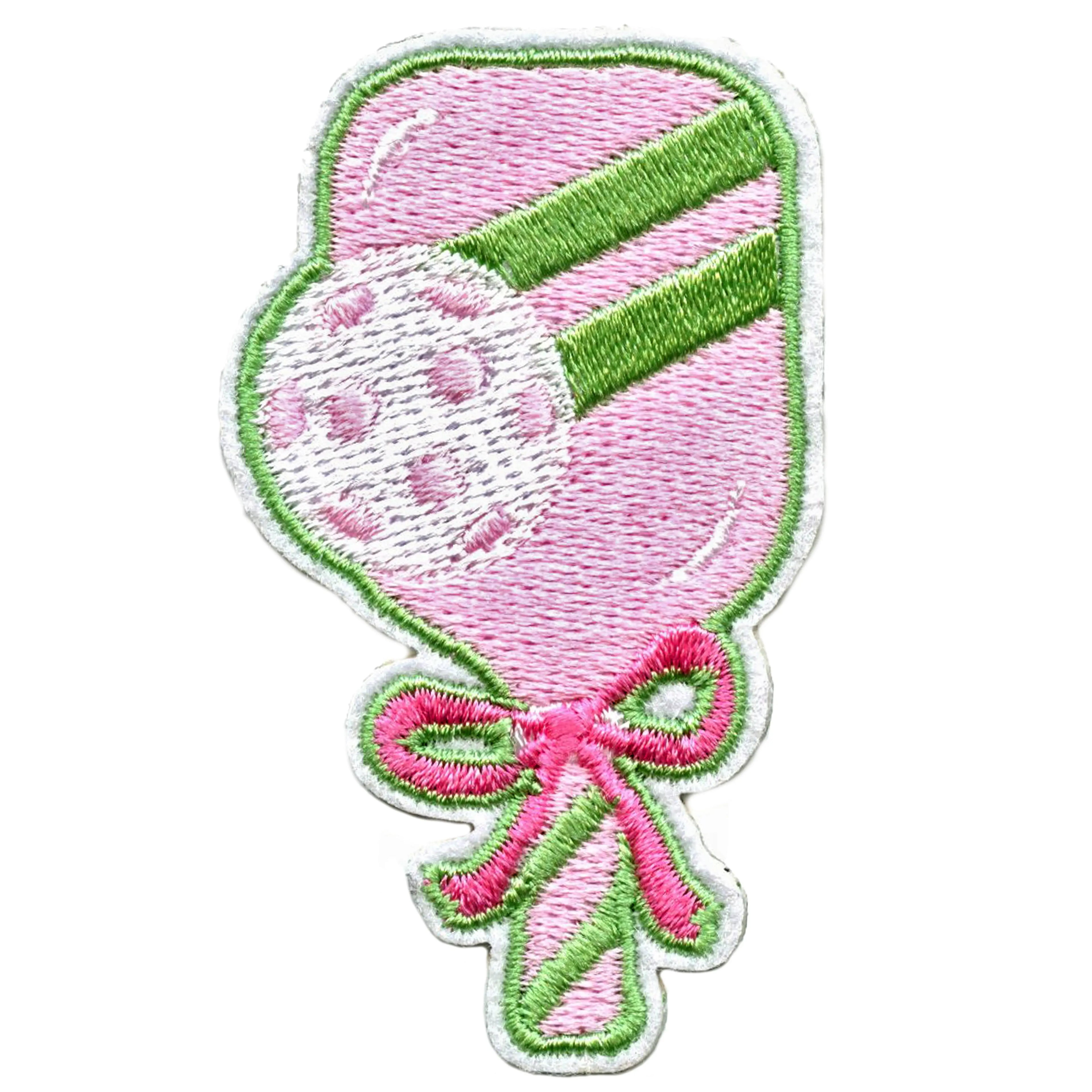Coquette Pickleball Paddle Patch Pink Racket Ball Embroidered Iron On Patch