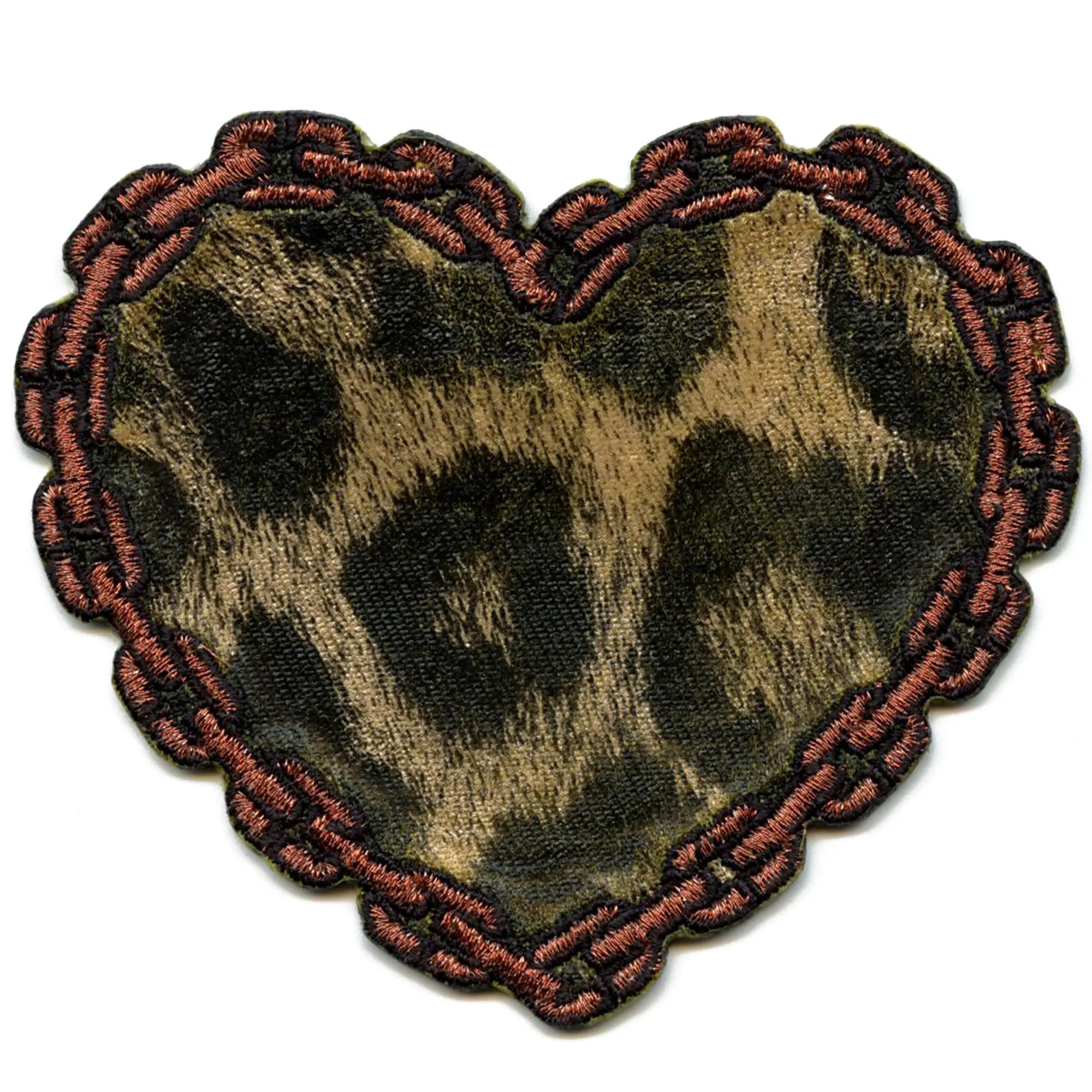 Patch guépard en forme de cœur avec chaîne et imprimé animalier, applique brodée esthétique à repasser