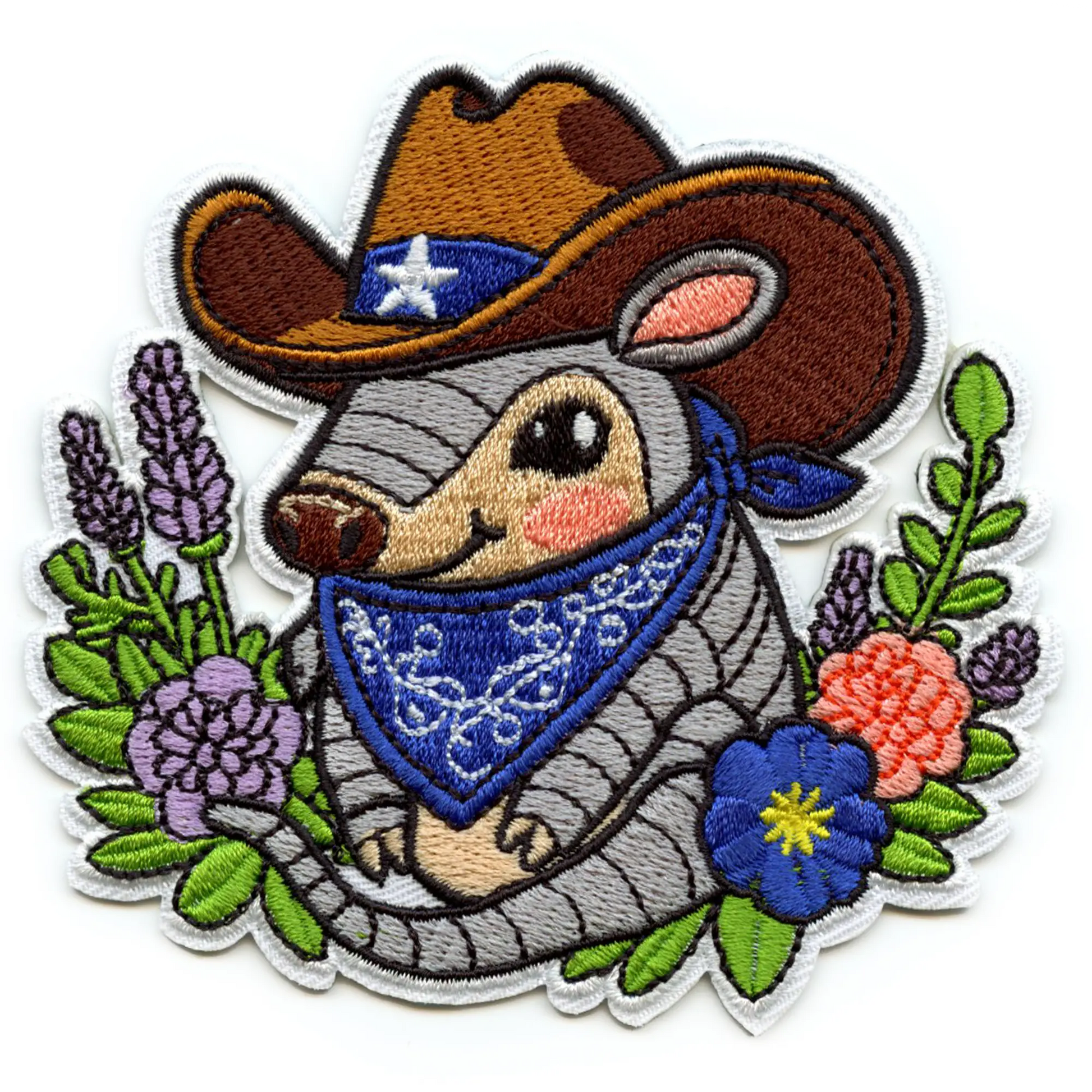 Cowboy Armadillo Patch Blue Bonnet Bandana Embroidered Iron On