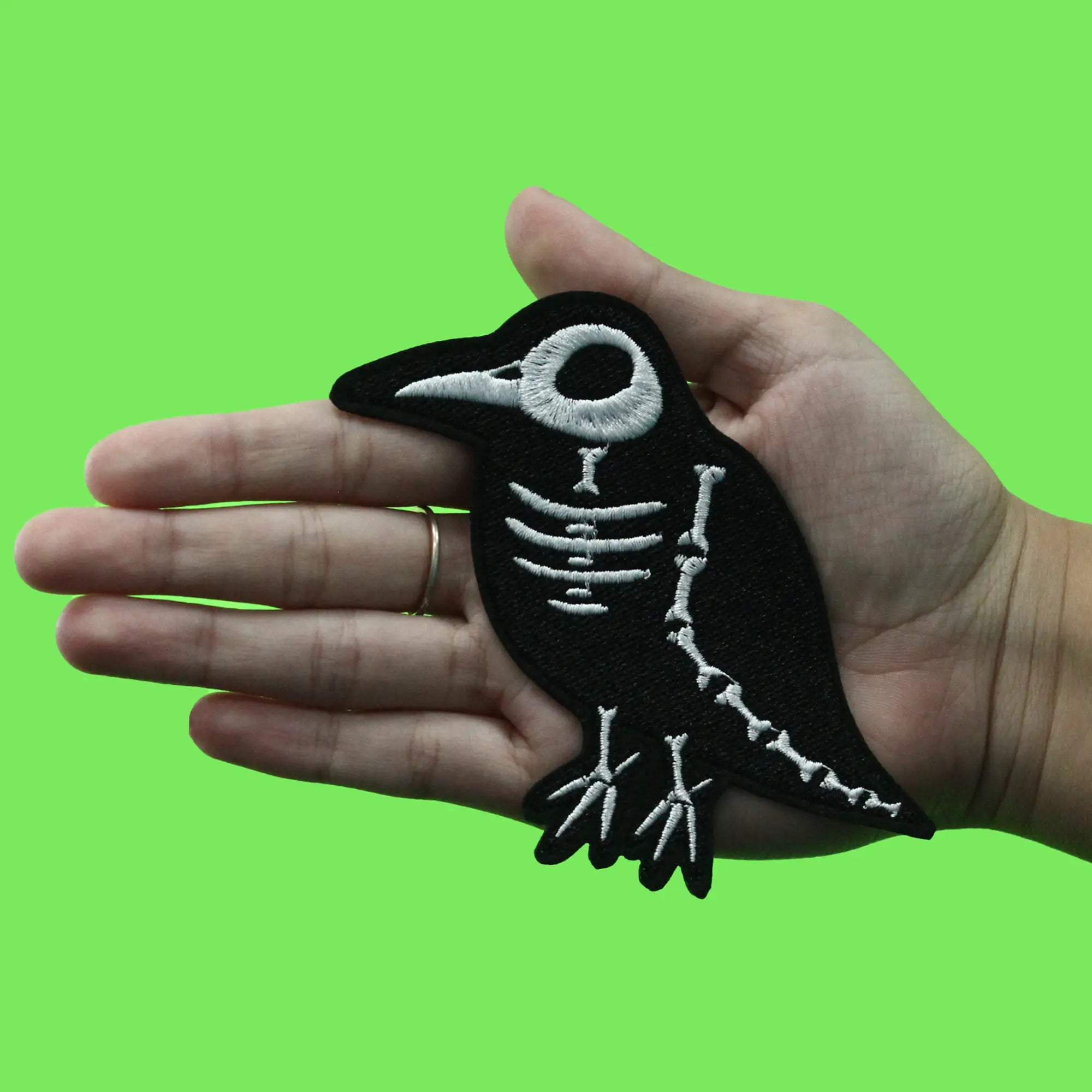 Patch à rayons X squelette de corbeau oiseau intérieur effrayant brodé thermocollant