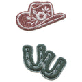 Cutesy Glitter Cowgirl Patch Hat Horseshoe Set Embroidered Iron On
