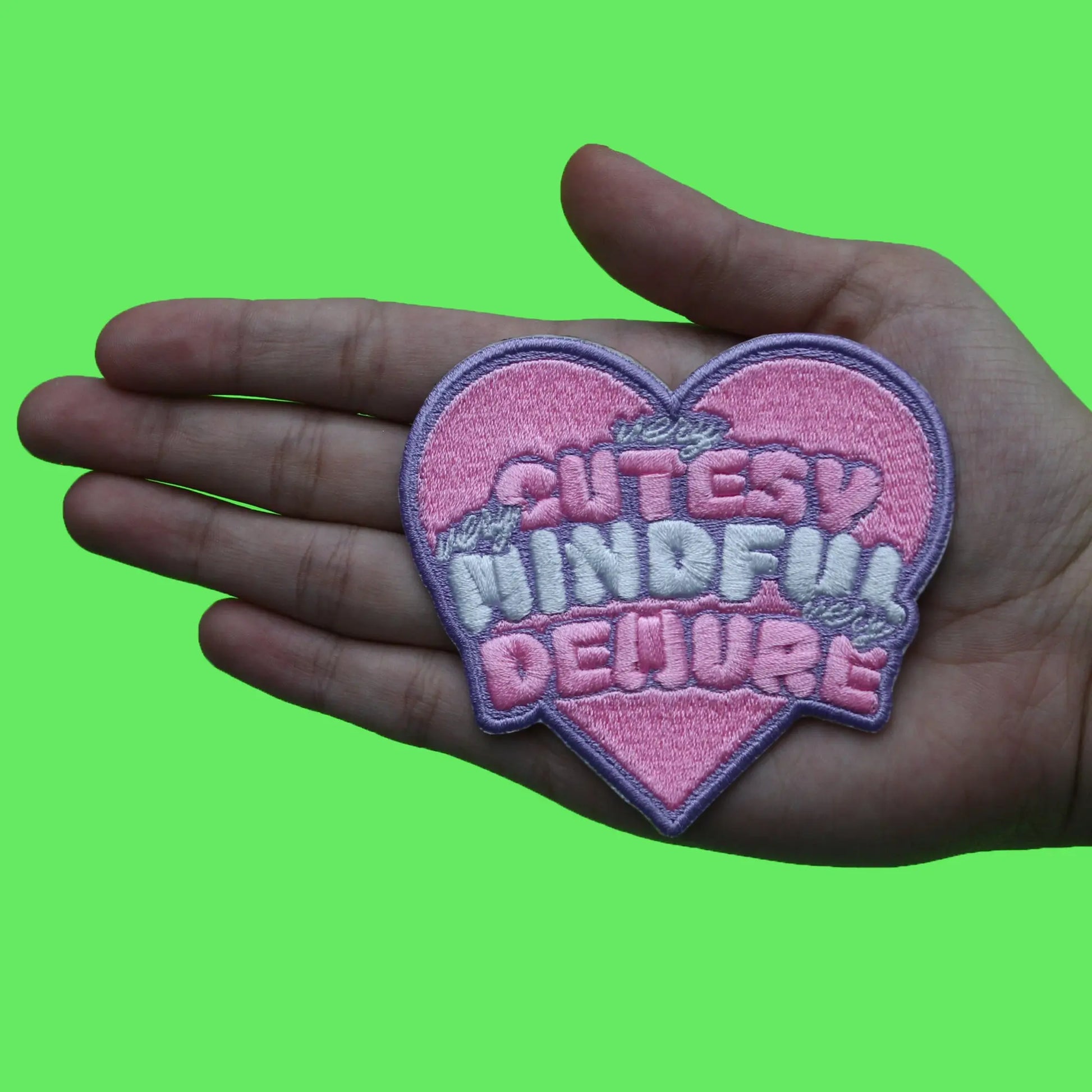 Cutesy Heart Coquette Patch Very Mindful Demure Embroidered Iron On