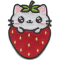 Cutesy Strawberry Kitty Patch Lovely Kawaii Feline Embroidered Iron On