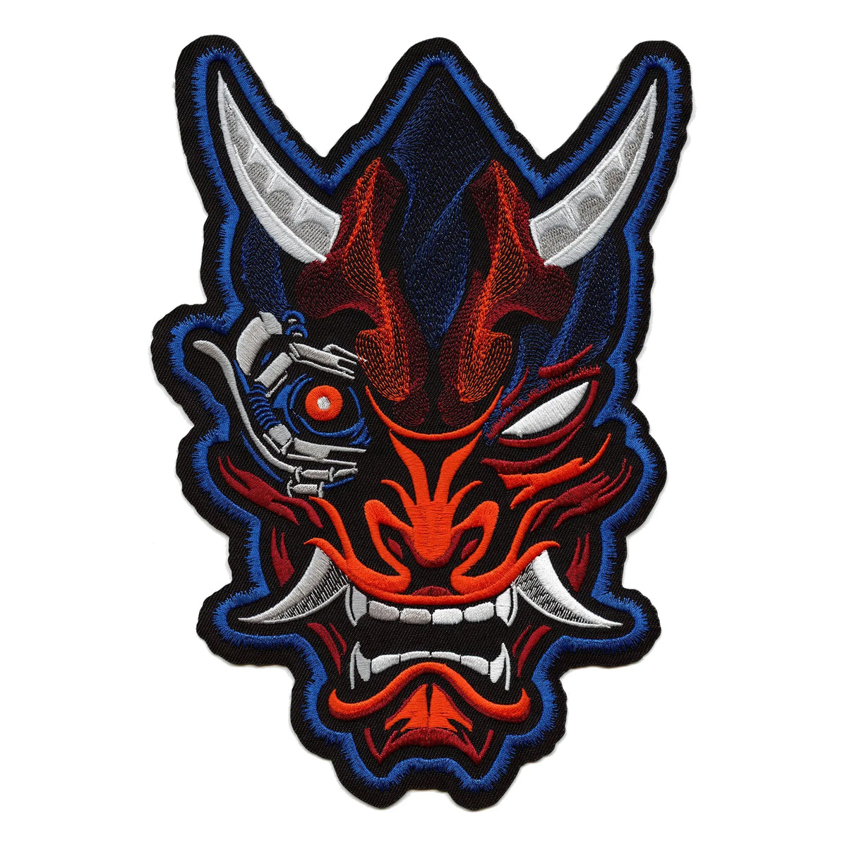 Demom Back Cyber Oni Mask Japanese Demon Back Patch Angry Head Robot XL Embroider ...