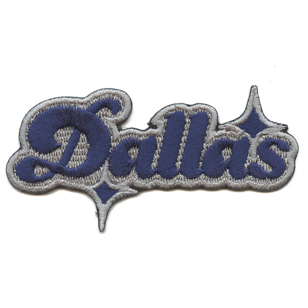 Blue Patch Script Dallas Sparkle Script Patch Blue/Grey Football Sports Embroidered Iron ...