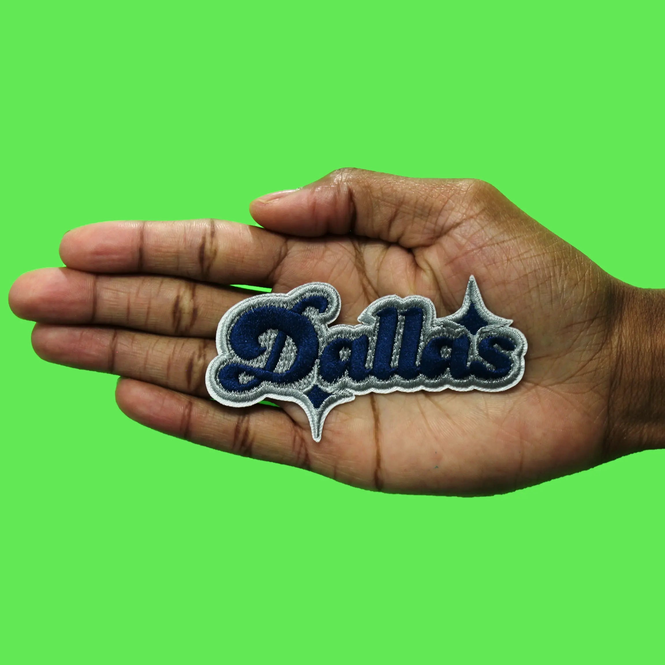 Blue Patch Script Dallas Sparkle Script Patch Blue/Grey Football Sports Embroidered Iron ...