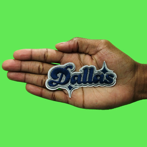 Dallas Sparkle Script Patch Blue/Grey Football Sports Embroidered Iron On